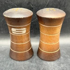 Vtg Wooden 1950s MCM Salt & Pepper Shakers Made in Japan Collectible Decor As Is